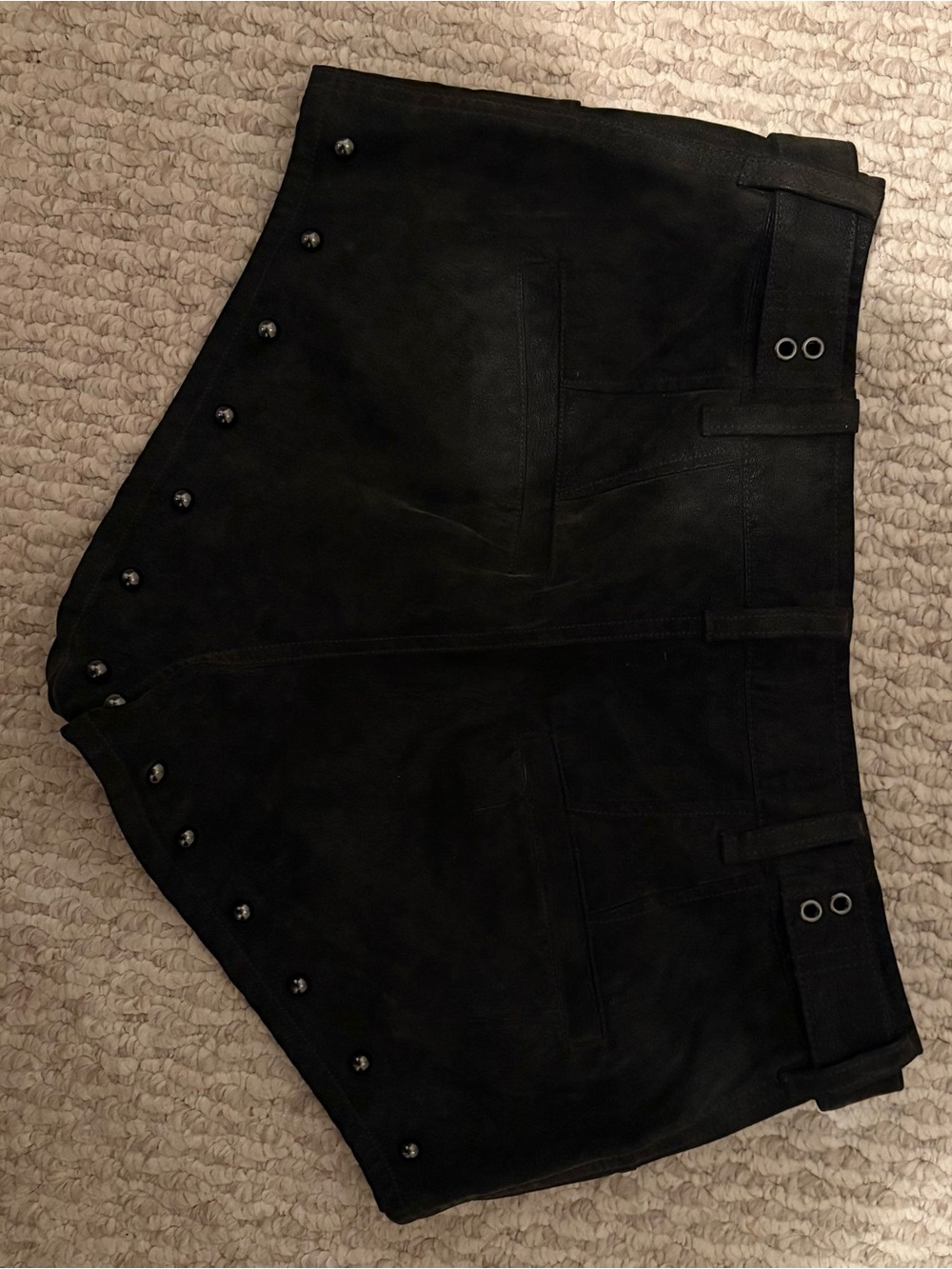 We The Free Black Studded Suede-Look Belted Shorts - Picture 2 of 3